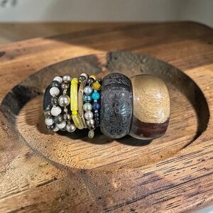 Boho Turquoise & Silver Beaded Bracelet Stack - Multilayer Beachy Wrap Set